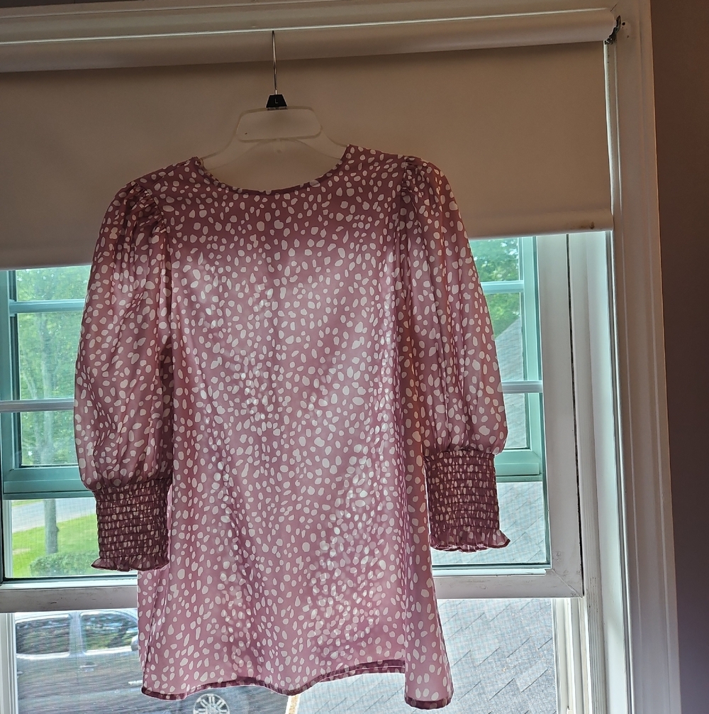 Women's Pink Puff-Sleeve Printed Blouse